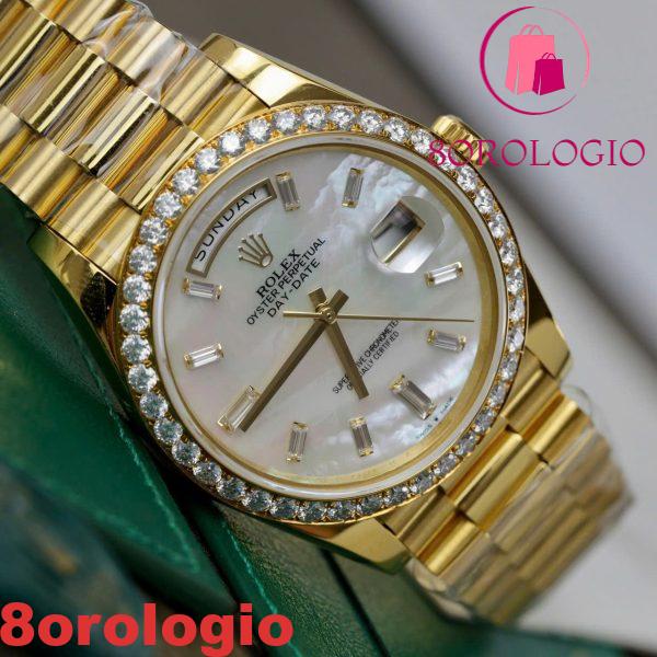 Rolex Day-Date 228348RBR-0046 Quadrante con Indici a Baguette in Moissanite MOP Oro Giallo 18K Replica 1:1 Lunetta in Moissanite GMF V3 40mm。 Orologio - immagine 8