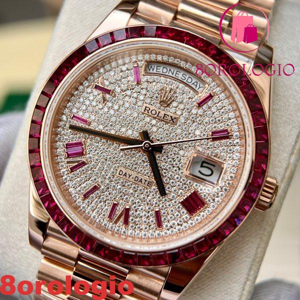 Rolex Day-Date 228398TRU 18K Gold Wrapped Quadrante in Moissanite Replica con Ghiera in Rubino GMF V3 Super Clone 40mm Orologio - immagine 7