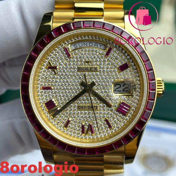 Rolex Day-Date 228398TRU 18K Oro Giallo Rivestito Quadrante Personalizzato in Moissanite Ghiera in Rubino Miglior Replica 40mm Orologio - immagine 6