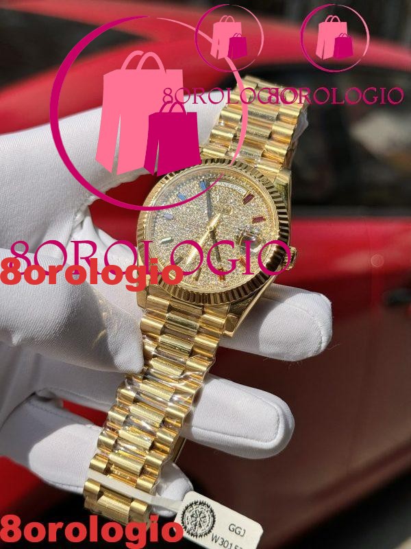 Rolex Day-Date 40 Oro Giallo 18k Rivestito Quadrante Pavé di Diamanti Arcobaleno Replica GMF V3 Super Clone 40mm Orologio - immagine 5