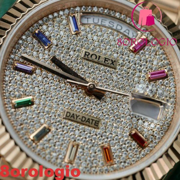 Rolex Day-Date 40 228235 Oro Rosa Custom Moissanite Quadrante Arcobaleno Miglior Replica Orologio - immagine 8