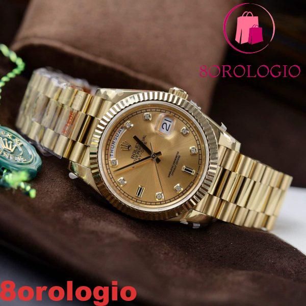 Replica Rolex Day-Date 40 Oro Giallo Quadrante Champagne con Diamanti V3 GMF 40mm Orologio - immagine 7