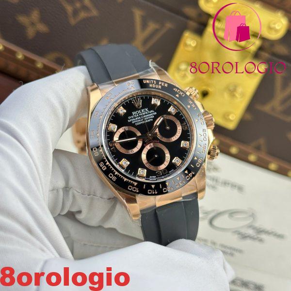 Rolex Cosmograph Daytona 116515LN Oro Rosa Quadrante Nero con Diamanti Cinturino Oysterflex 1:1 Migliore Replica Clean Factory 40mm Orologio - immagine 8