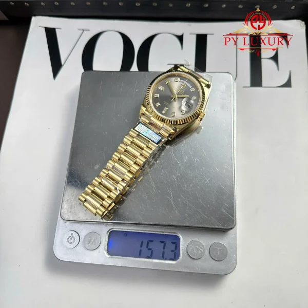 Rolex Day-Date 128238-0022 Oro Giallo Quadrante Grigio Scuro con Diamanti 158g Replica Migliore QF 36mm Orologio - immagine 8