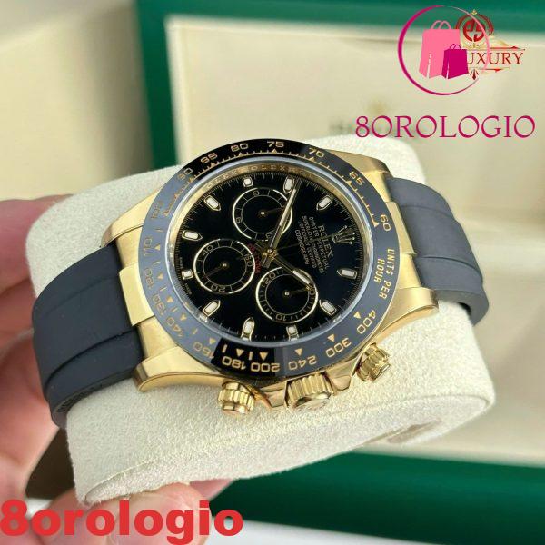 Rolex Cosmograph Daytona 116518LN Oro Giallo Quadrante Nero Cinturino Oysterflex Replica 1:1 Migliore Clean Factory 40mm Orologio - immagine 10