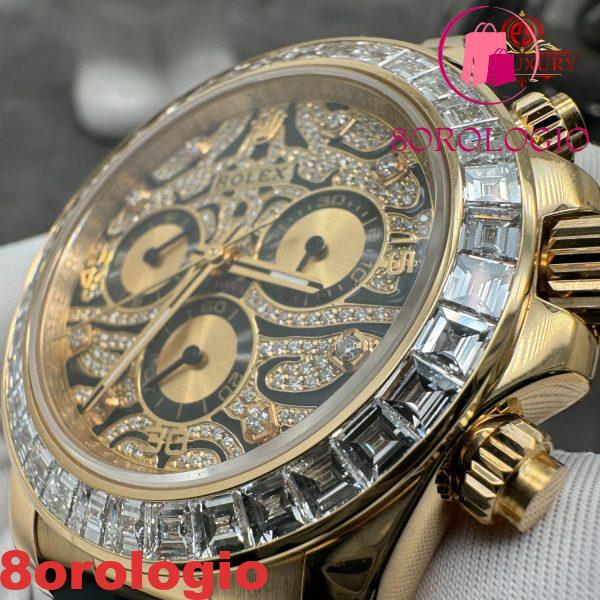 Rolex Cosmograph Daytona 116588TBR Eye Of The Tiger Replica Personalizzato Oro Massiccio 18K Cinturino Oysterflex 40mm Orologio - immagine 7