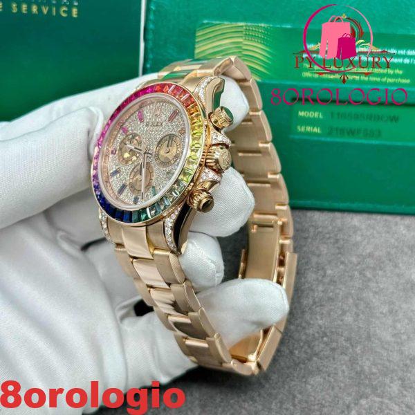 Rolex Daytona 116505 Diamanti Arcobaleno Quadrante Pavé Oro Rosa 18K Pietre Preziose Naturali 40 mm Replica Orologio - immagine 6