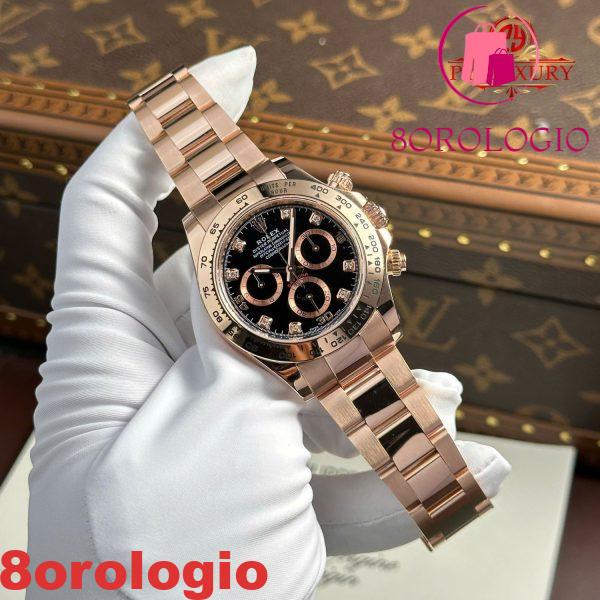 Rolex Daytona 116505-0015 Quadrante Nero con Diamanti Replica 1:1 Super Clone 40mm Bracciale Oyster Placcato in Oro Rosa 18K Orologio - immagine 8