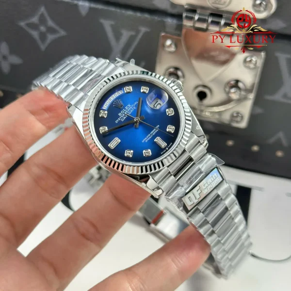 Rolex Day-Date 128239-0023 Quadrante Blu Ombré con Diamanti 158g Miglior Replica QF 36mm Orologio - immagine 10