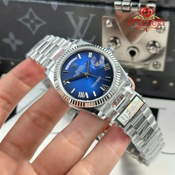 Rolex Day-Date 128239-0063 Quadrante Blu Ombré Romano 158g Migliore Replica QF 36mm Orologio - immagine 9