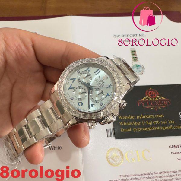 Rolex Daytona 116576TBR-0005 Platinum Quadrante Arabo Replica Diamanti a Baguette 40mm Orologio - immagine 12