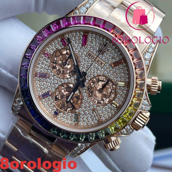 Rolex Daytona 116595RBOW Rainbow Quadrante Pave Diamanti Oro 18K Rivestito Moissanite Personalizzato Miglior Replica 40mm Orologio - immagine 5