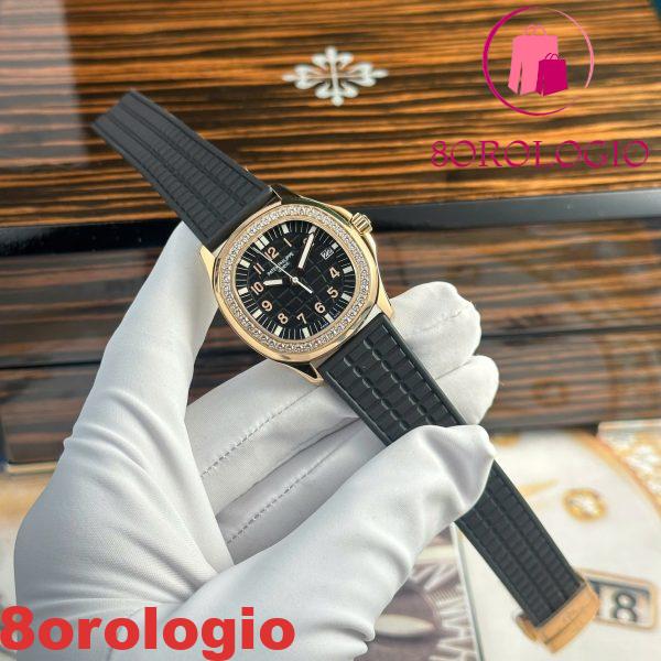 Patek Philippe Aquanaut 5068R Oro Rosa Quadrante Nero Ghiera Diamanti Quarzo Migliore Replica PPF 35.6mm Orologio - immagine 5