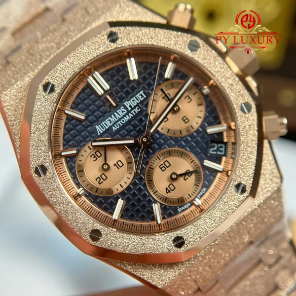 Audemars Piguet Royal Oak Chronograph 26239OR in Oro Rosa Frosted con Quadrante Blu Migliore Replica 1:1 APSF 41mm Orologio - immagine 8