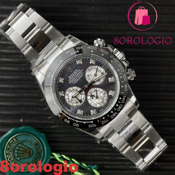 Rolex Daytona Quadrante Nero MOP Indici Personalizzati in Moissanite Bracciale Oyster Migliore Replica 40mm Orologio - immagine 7
