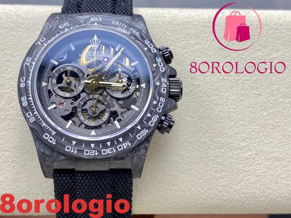 Rolex Daytona DiW Scheletro Quadrante Nero Cinturino in Fibra di Carbonio e Nylon Replica 1:1 Migliore 40mm Orologio - immagine 5