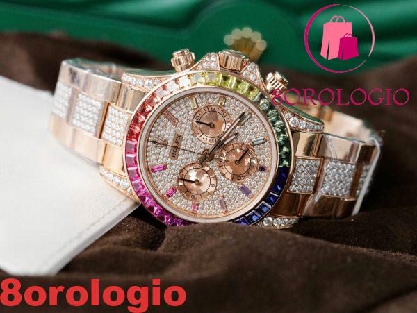Rolex Daytona Rainbow 116595RBOW Full Diamond 18K Gold Placcato Custom Moissanite Miglior Replica 40mm Orologio - immagine 6