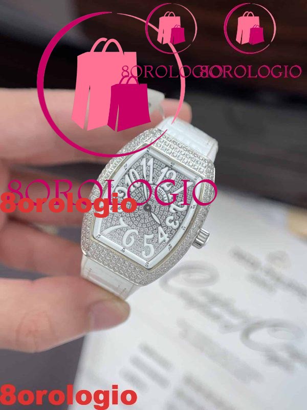 Franck Muller Vanguard V32 White Custom Full Moissanite Migliore Replica ABF 32mm Orologio - immagine 6