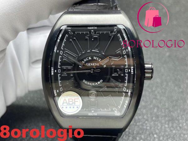Franck Muller Vanguard V45 Black DLC Quadrante Nero Cinturino in Pelle 1:1 Replica Migliore Edizione ABF 45mm Orologio - immagine 5