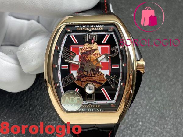 Replica Franck Muller Vanguard V45 Croatia ZVONIMIR Oro Rosa Quadrante Nero Cinturino in Pelle 1:1 Migliore Copia ABF 45mm Orologio - immagine 5