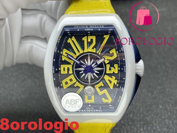 Franck Muller Vanguard V45 Cassa in Ceramica Bianca Numeri Arabi Gialli 1:1 Migliore Replica ABF 45mm Orologio - immagine 5