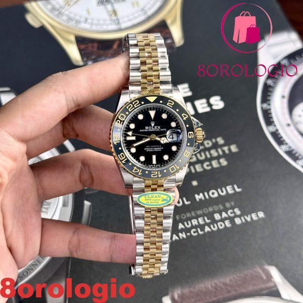 Rolex GMT-Master II 126713GRNR Due Toni Oro Giallo Quadrante Nero Jubilee Migliore Replica CF 40mm Orologio - immagine 3