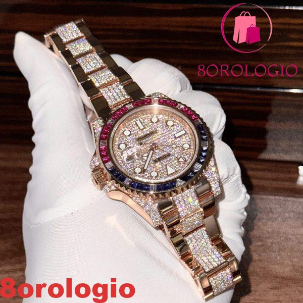 Rolex GMT-Master II 126755SARU-DIAO Replica 18K Oro Personalizzato Moissanite Rubino & Zaffiro Lunetta 40mm Orologio - immagine 5
