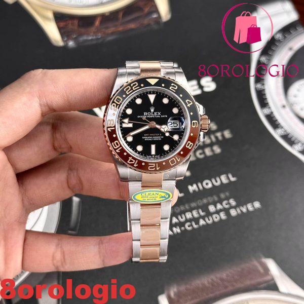 Rolex GMT-Master II Root Beer Two Tone Quadrante Nero Replica Super Clone Clean Factory 40mm Orologio - immagine 9