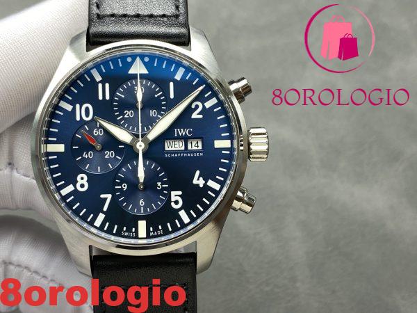IWC Pilot Chronograph Petit Prince IW377717 Quadrante Blu Cinturino in Pelle Migliore Replica ZF 43mm Orologio - immagine 5