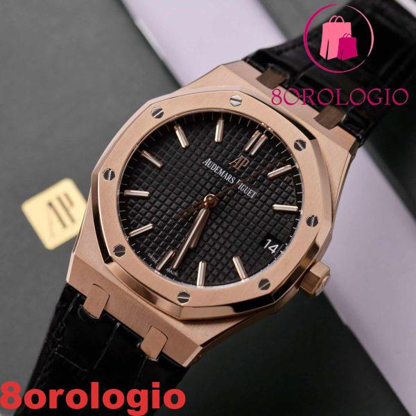 Audemars Piguet Royal Oak 15500OR replica in oro 18K con quadrante nero in pelle 41mm Orologio - immagine 7