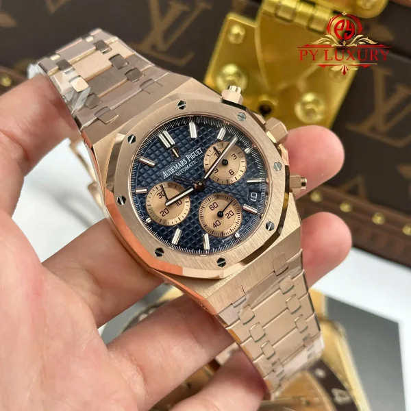 Audemars Piguet Royal Oak Chronograph 26239OR Oro Rosa Quadrante Blu 1:1 Super Replica APSF 41mm Orologio - immagine 9