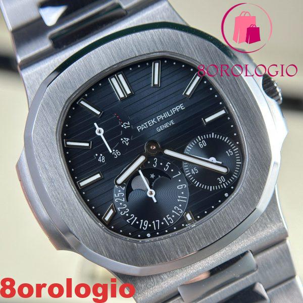 Patek Philippe Nautilus 5712/1A-001 Replica Quadrante Blu Modificato Fasi Lunari Lancette Incisioni Movimento Super Clone 40mm Orologio - immagine 5