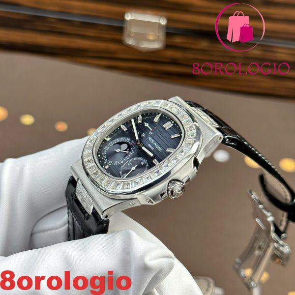 Patek Philippe Nautilus 5724G-001 Quadrante Blu Baguette Moissanite Funzioni Complete Replica Max Opzioni 40mm Orologio - immagine 14