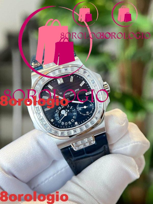 Patek Philippe Nautilus 5724G-001 Quadrante Blu Custom Moissanite replica Hong Kong 40mm Orologio - immagine 5