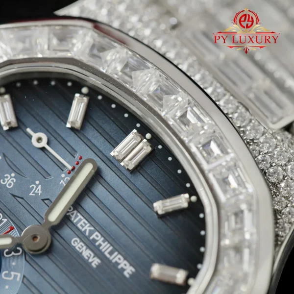 Patek Philippe Nautilus 5712/1A Blue Dial Replica Custom Baguette Moissanite 1:1 Miglior Replica PPF 40mm Orologio - immagine 5