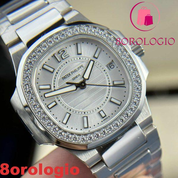 Patek Philippe Nautilus 7010/1G-001 Quadrante Argento Ghiera con Diamanti Orologio Donna al Quarzo Migliore Replica 32mm Orologio - immagine 5