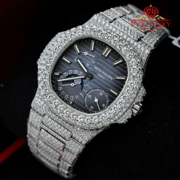 Replica Patek Philippe Nautilus 5712/1A Quadrante Blu Iced Out Moissanite 1:1 PPF 40mm Orologio - immagine 5