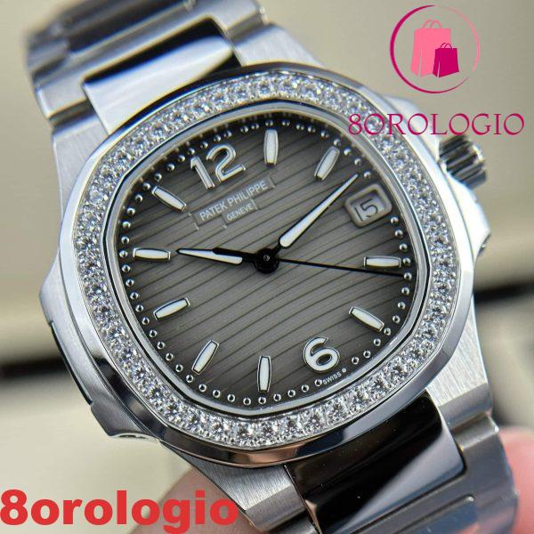 Patek Philippe Nautilus 7010/1G-012 Quadrante Grigio Fumo Ghiera con Diamanti Swiss Quartz Migliore Replica 32mm Orologio - immagine 5