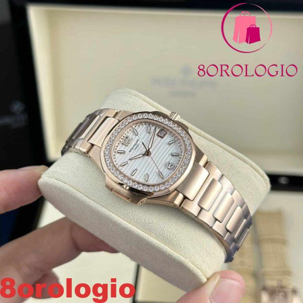 Patek Philippe Nautilus 7010/1R Oro Rosa Quadrante Bianco Ghiera con Diamanti Orologio da Donna Miglior Replica 32mm Orologio - immagine 5