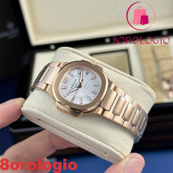 Replica di Patek Philippe Nautilus 7010/1R Oro Rosa Quadrante Bianco Orologio da Donna al Quarzo 32mm Orologio - immagine 5