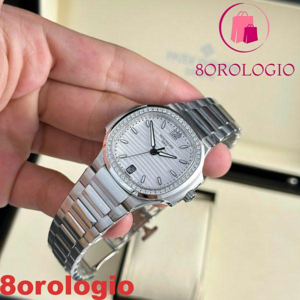 Patek Philippe Nautilus 7118/1200A-010 Acciaio Quadrante Bianco Replica Migliore Cornice con Pietre 3KF 35,2mm Orologio - immagine 5