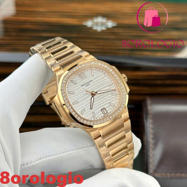 Patek Philippe Nautilus 7118/1200R-001 Oro Rosa Quadrante Bianco Ghiera con Diamanti Miglior Replica 3KF 35.2mm Orologio - immagine 5