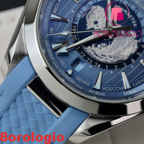 Omega Aqua Terra GMT Worldtimer Summer Blue Cinturino in Gomma Replica Migliore VSF 43mm Orologio - immagine 5