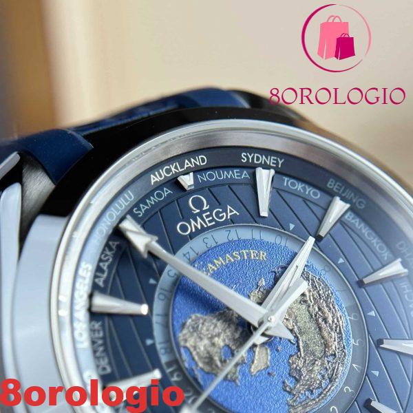 Omega Aqua Terra Worldtimer GMT Quadrante Blu Cinturino in Gomma Migliore Replica 43mm Orologio - immagine 8