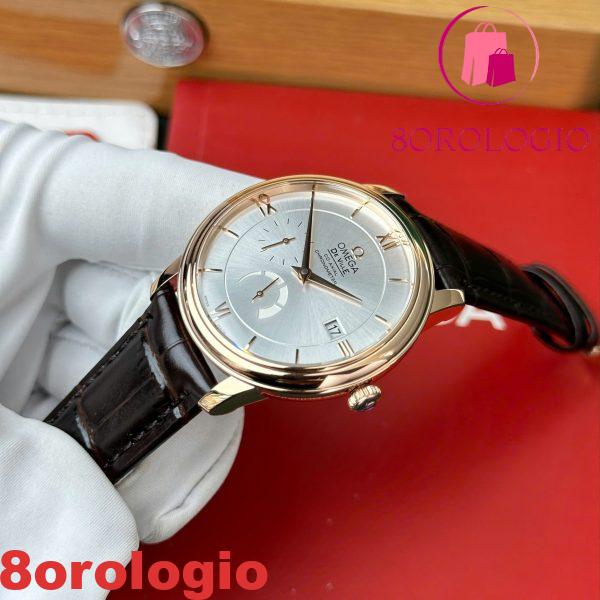 Omega De Ville Prestige Power Reserve replica oro rosa quadrante argento cinturino in pelle 39.5mm Orologio - immagine 9