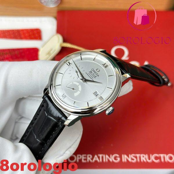Omega De Ville Prestige Power Reserve quadrante argento cinturino in pelle nera replica migliore 39,5 mm Orologio - immagine 9