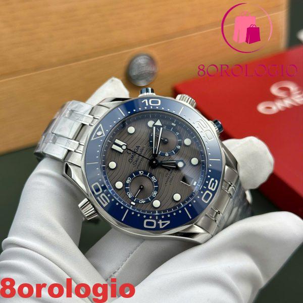 Omega Seamaster Diver 300M Cronografo Quadrante Grigio Lunetta in Ceramica Blu Replica Migliore N1 Factory 44mm Orologio - immagine 7