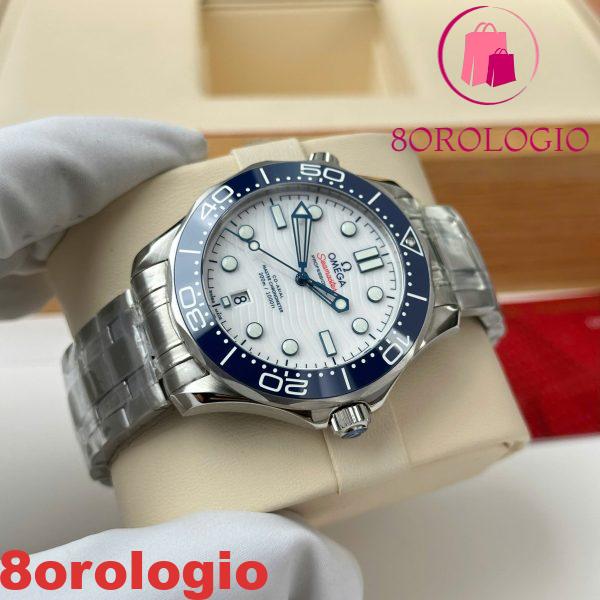Omega Seamaster Diver 300M Tokyo 2020 Quadrante Bianco Replica con Ghiera in Ceramica Blu Clone 42mm Orologio - immagine 6