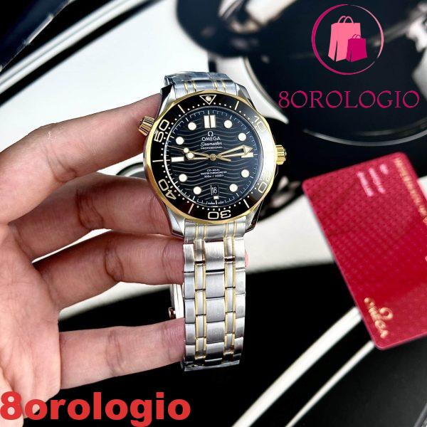 Omega Seamaster Diver 300M Two Tone Yellow Gold Black Dial Replica Super Clone 42mm Orologio - immagine 7