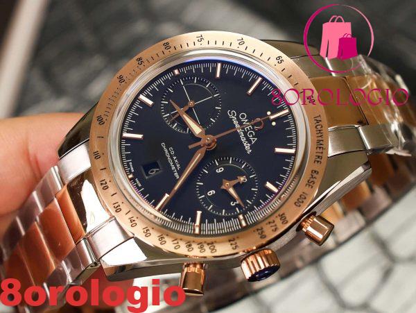 Omega Speedmaster 1957 Chronograph Due Toni Oro Rosa Quadrante Nero Replica 41,5mm Orologio - immagine 6